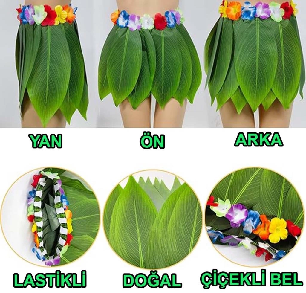 Nessiworld Tropikal Esintili Hawaii Yapraklı Parti Eteği Yetişkin Boy