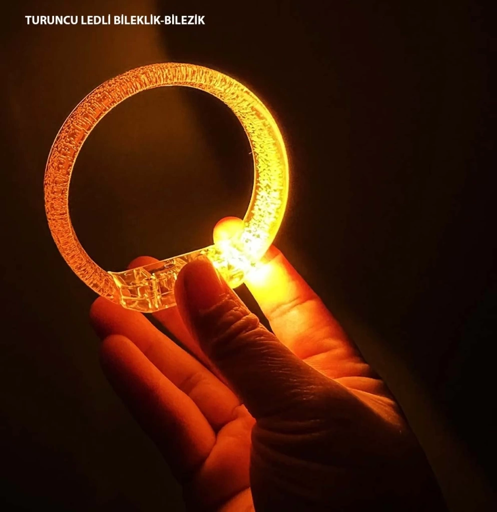 Nessiworld Turuncu Led Işıklı Baskı Yapılabilen Pilli Bileklik Bilezik 1,5 cm Genişlik