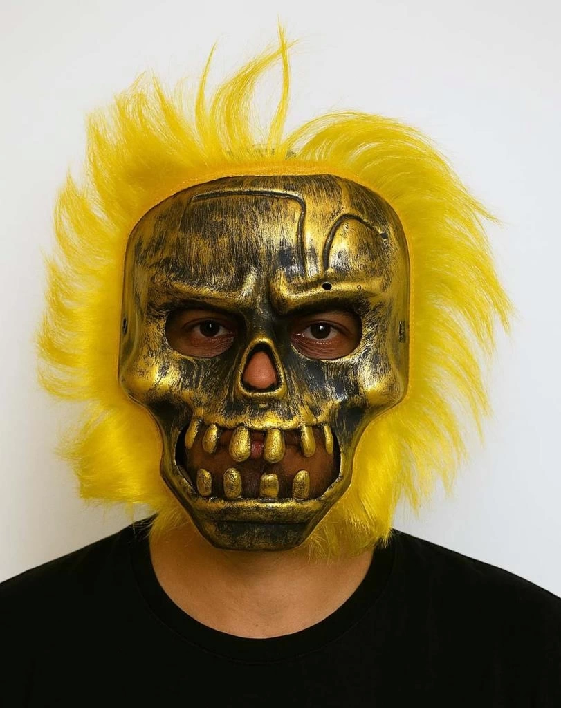 Nessiworld Wild Skull - Bakır Kafatası Sarı Saçlı İskelet Maske