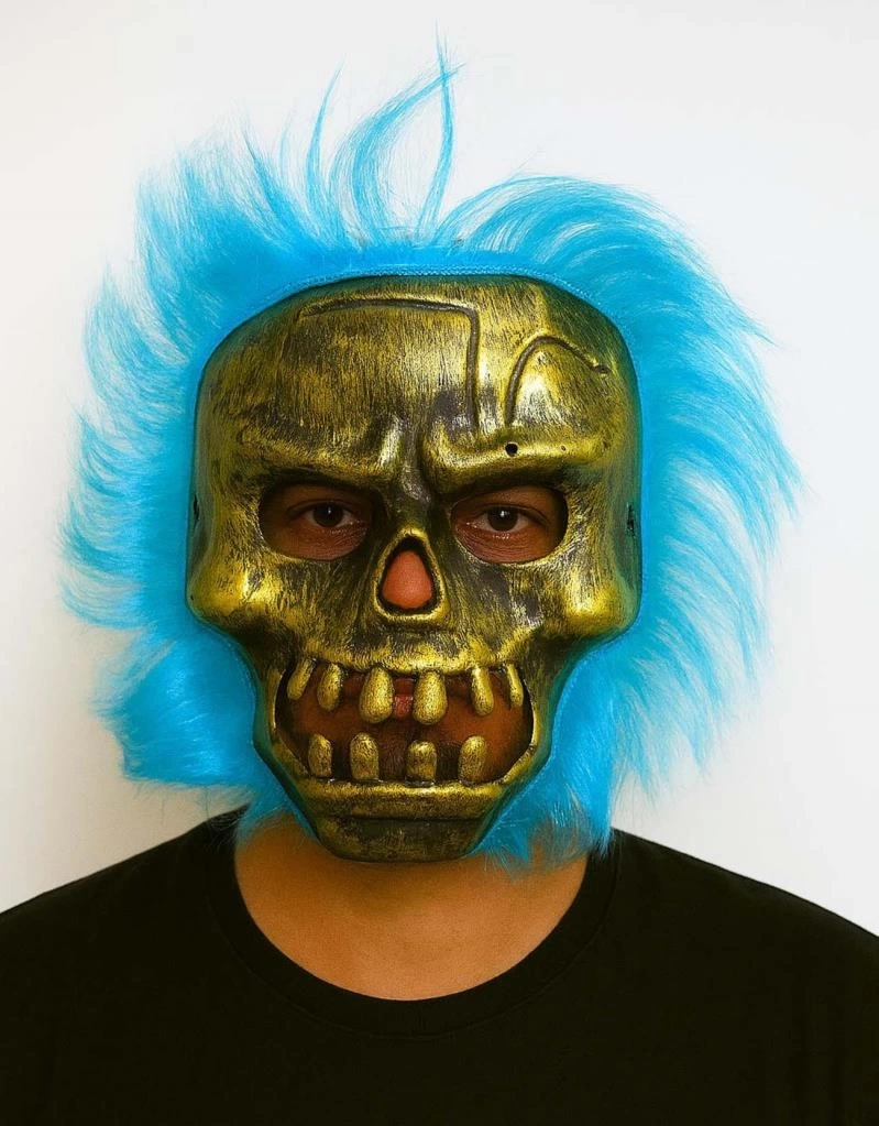Nessiworld Wild Skull - Bakır Kafatası Turkuaz Saçlı İskelet Maske