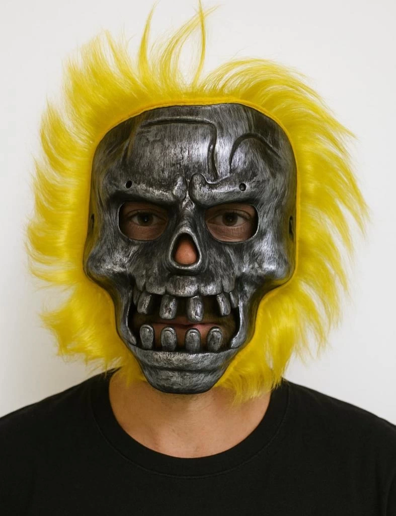 Nessiworld Wild Skull - Metal Kafatası Sarı Saçlı İskelet Maske