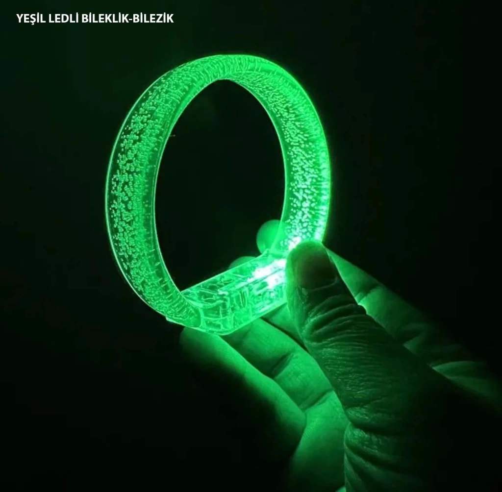 Nessiworld Yeşil Led Işıklı Baskı Yapılabilen Pilli Bileklik Bilezik 1,5 cm Genişlik