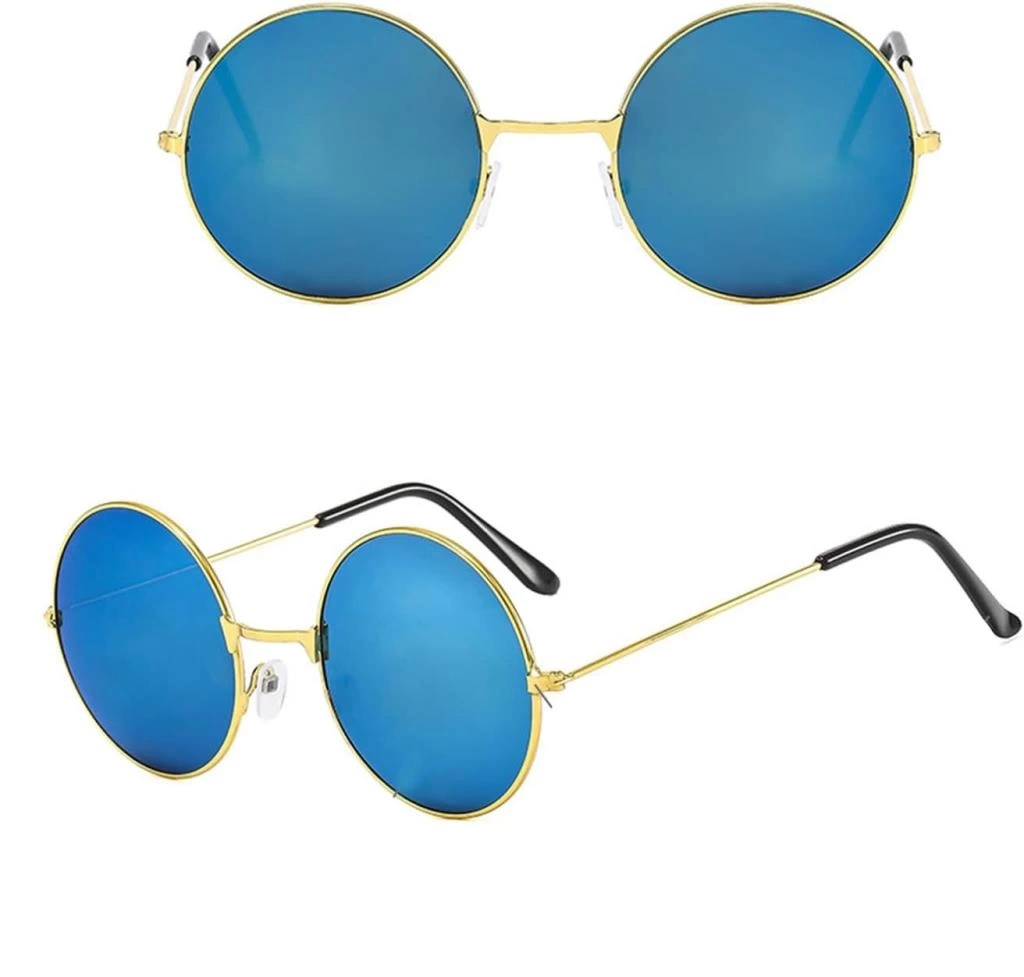 NessiWorld Yuvarlak Cam John Lennon Tarzı Gold Çerçeveli Mavi Gözlük