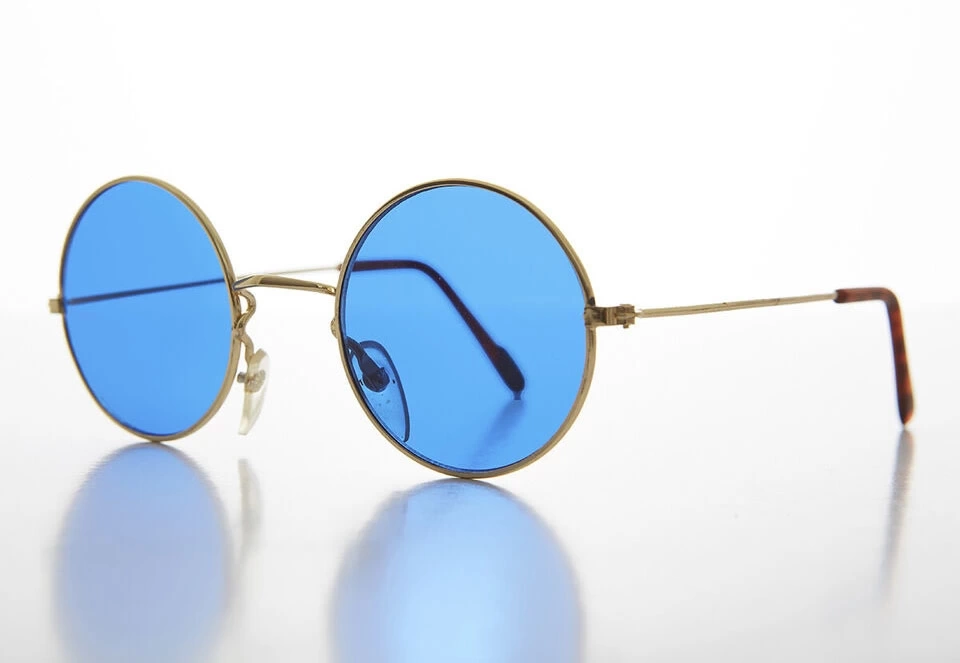 NessiWorld Yuvarlak Cam John Lennon Tarzı Gold Çerçeveli Mavi Gözlük