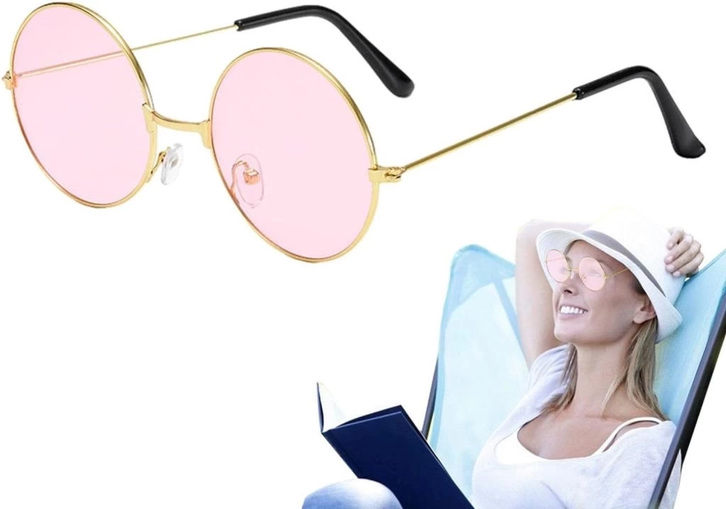 NessiWorld Yuvarlak Cam John Lennon Tarzı Hippi Gümüş Çerçeveli Pembe Gözlük