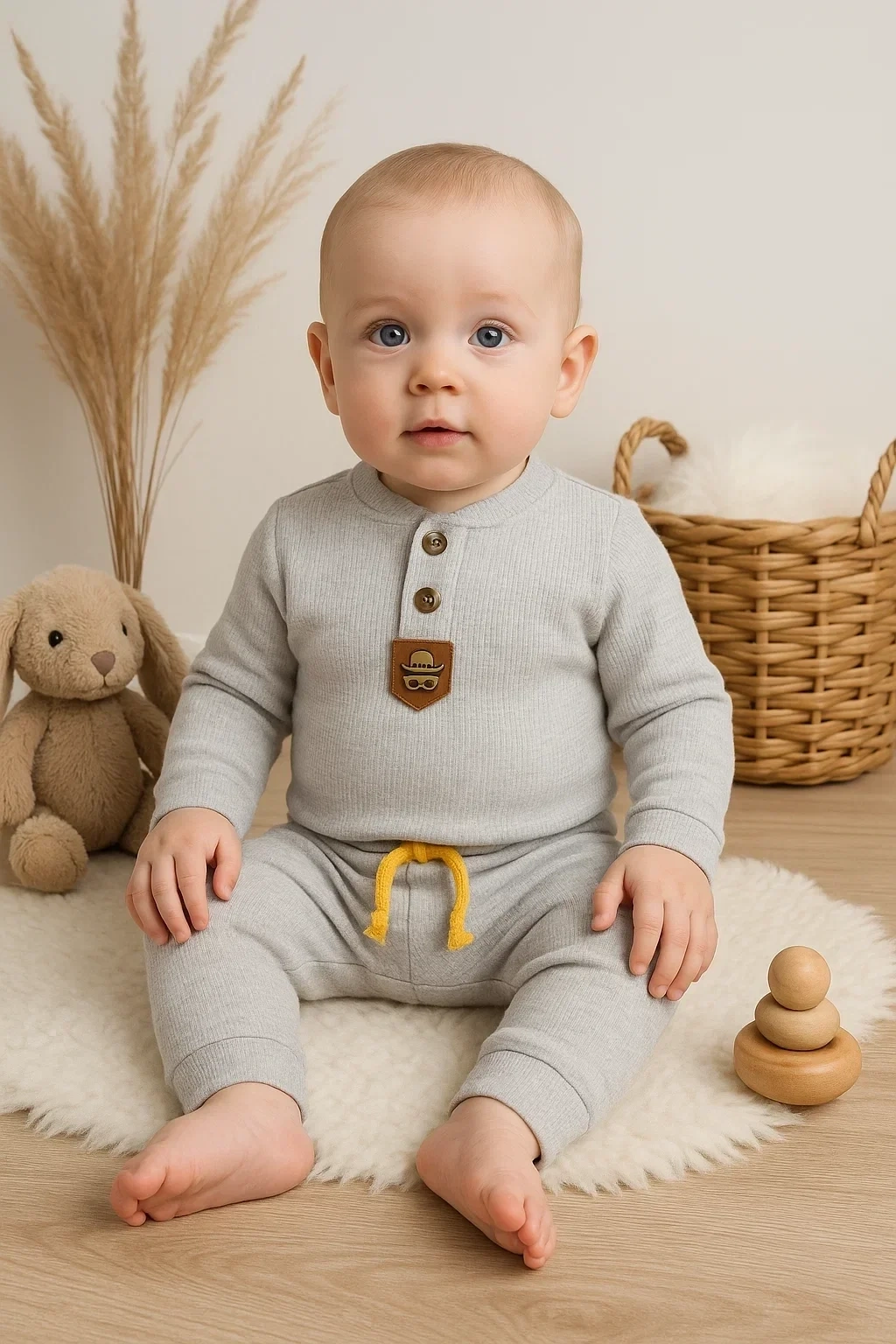 New Waffle Çıtlı Düğmeli 2li Mevsimlik Takım