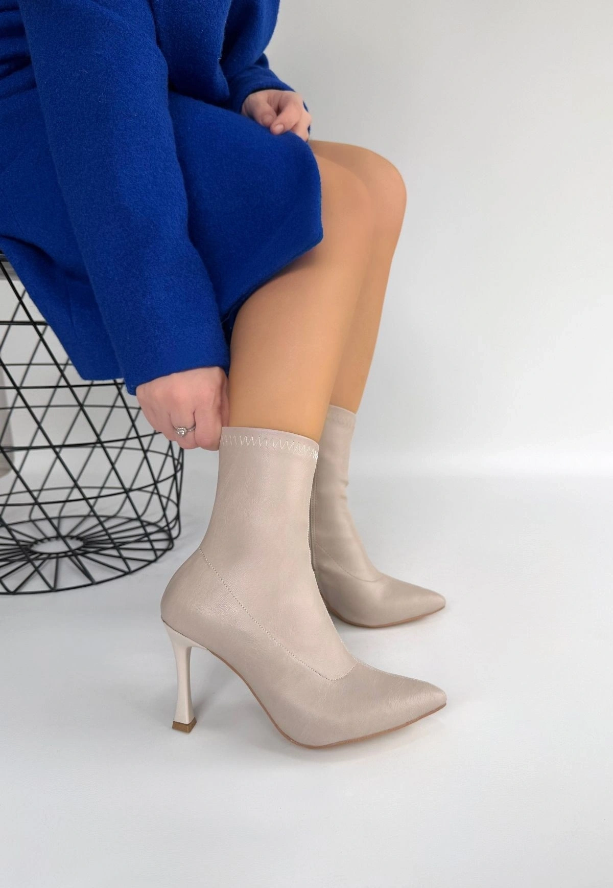 Orjen Bej Cilt Streç Topuklu Bot