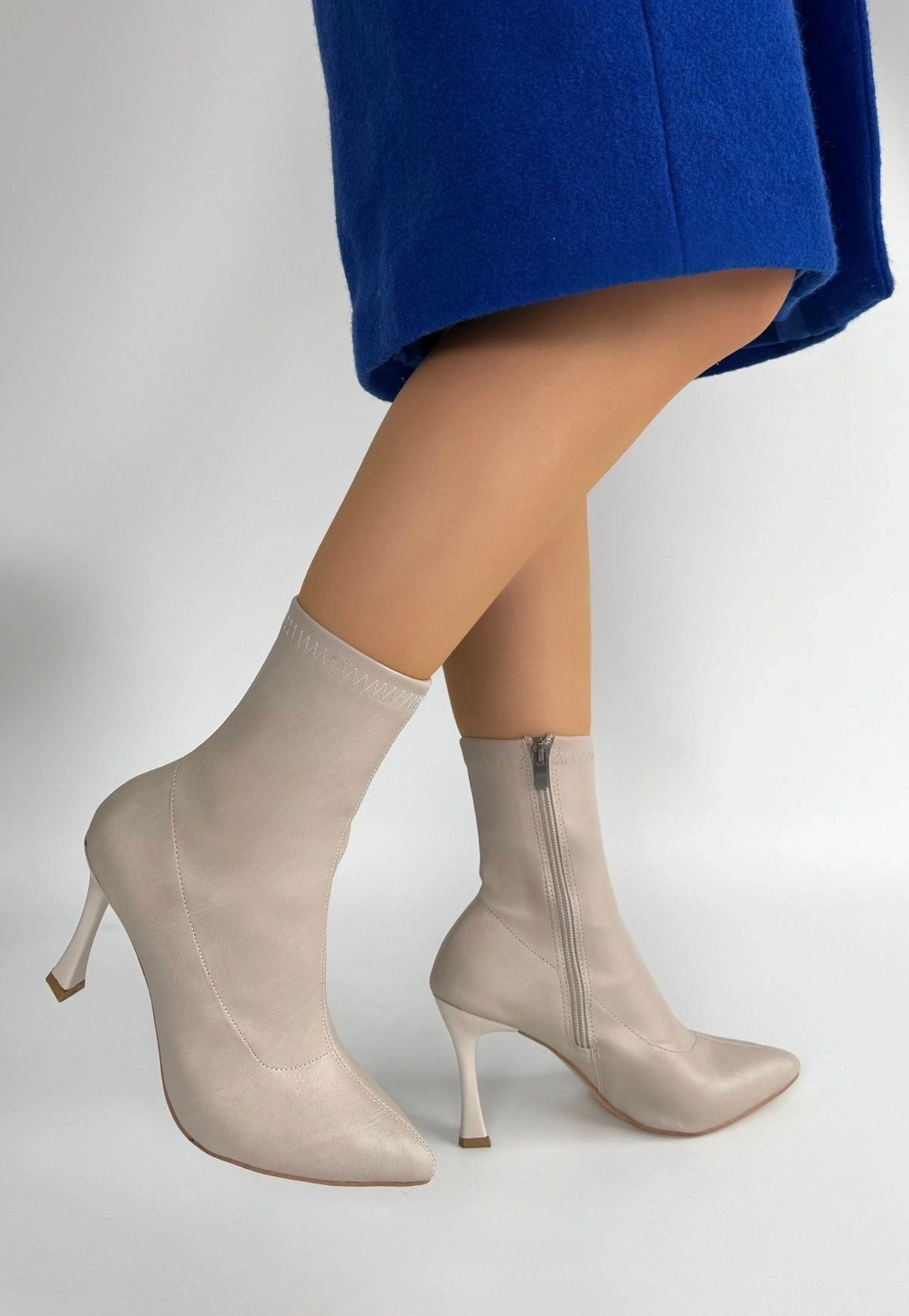Orjen Bej Cilt Streç Topuklu Bot