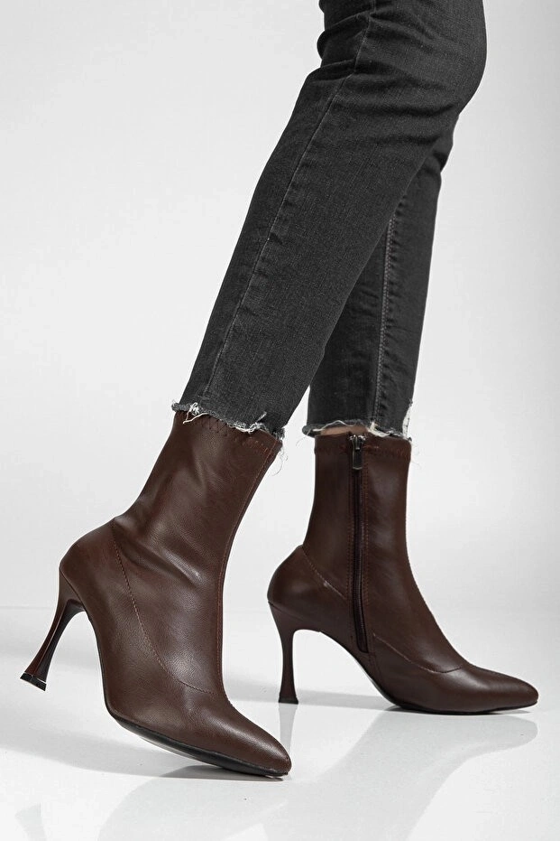 Orjen Kahverengi Cilt Streç Topuklu Bot