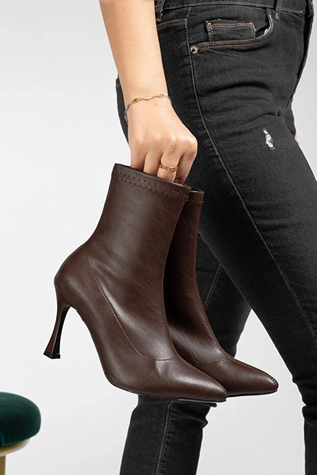 Orjen Kahverengi Cilt Streç Topuklu Bot