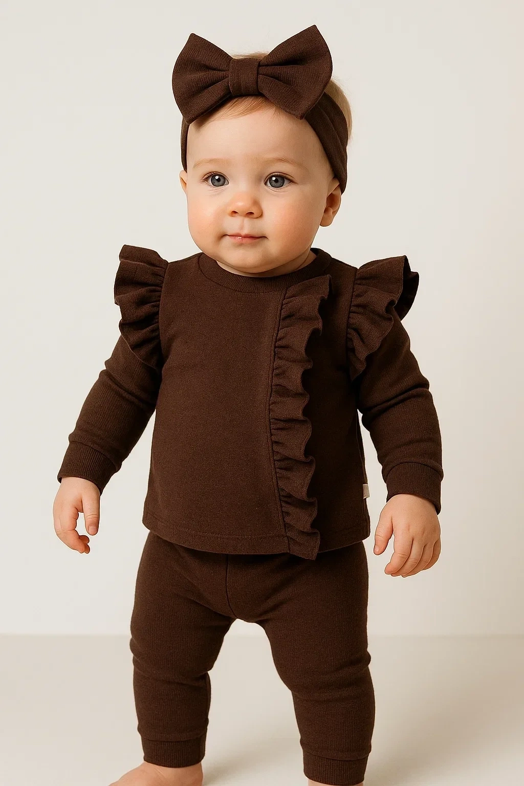 Orkide Büzgü Detaylı 3 Parça Kız Bebek Takımı %100 Pamuk