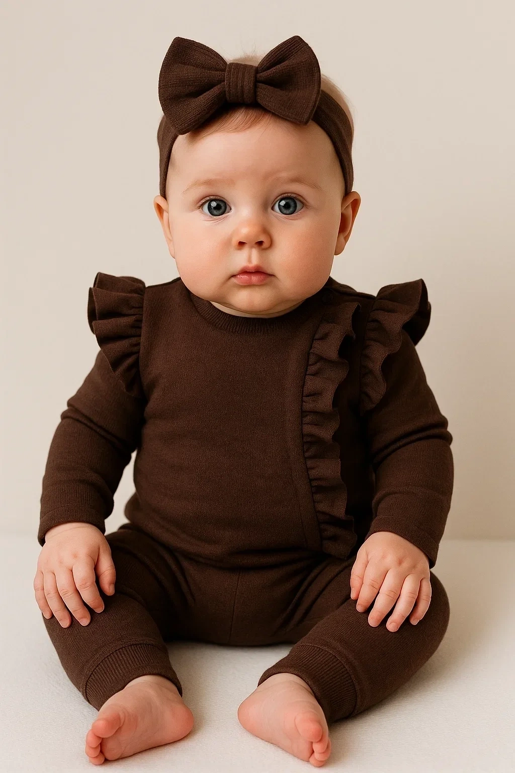 Orkide Büzgü Detaylı 3 Parça Kız Bebek Takımı %100 Pamuk