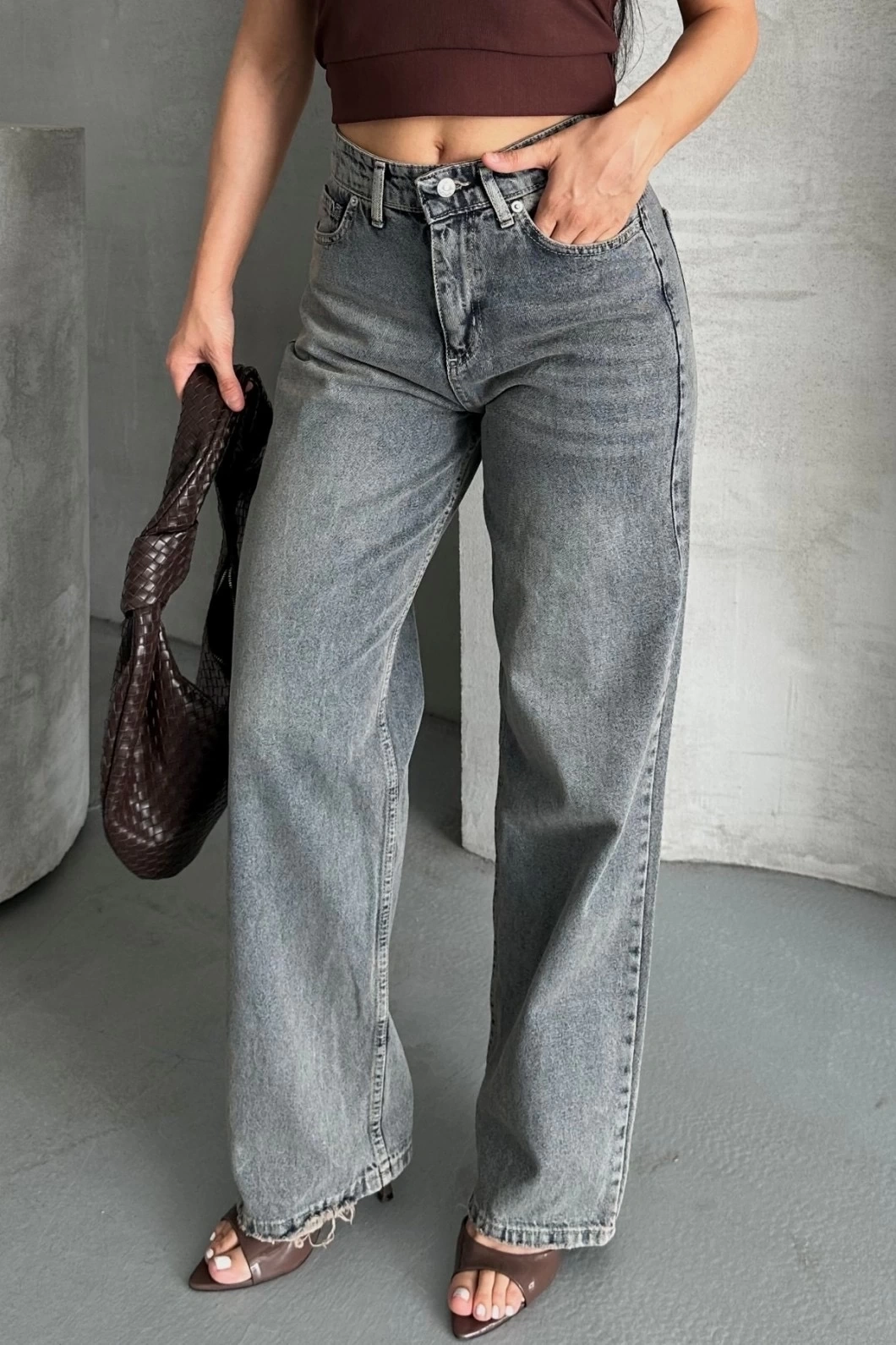 Palazzo bıyık kar yıkama buz mavi jeans pantolon