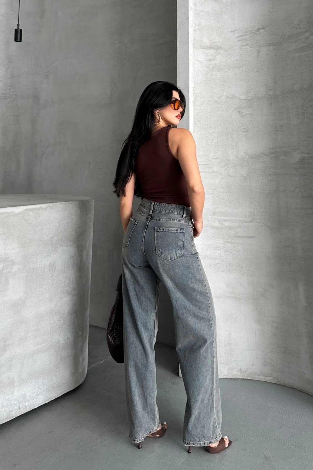 Palazzo bıyık kar yıkama buz mavi jeans pantolon