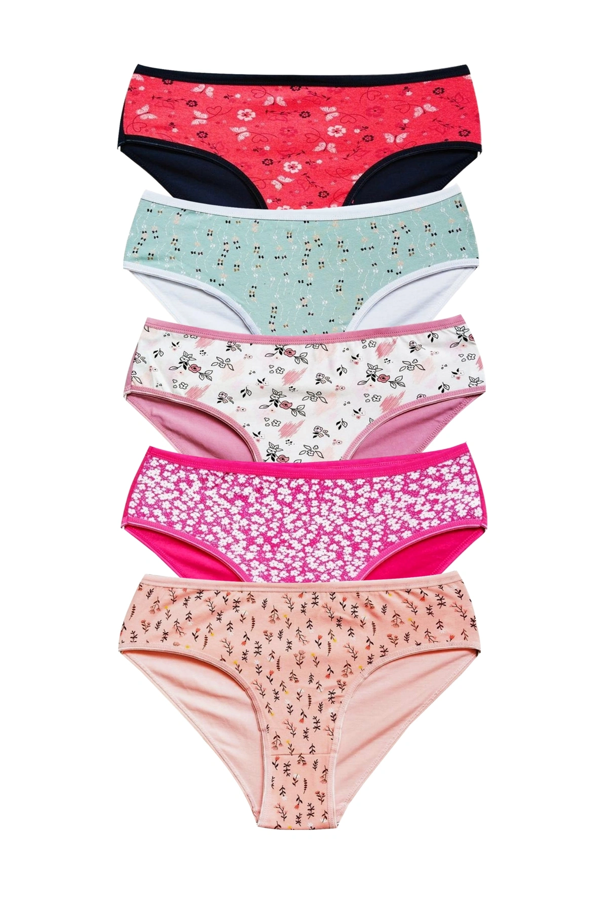 Pamuklu Geniş Kenarlı Likralı Desenli Bato Kadın Külot 5li Paket Set 2