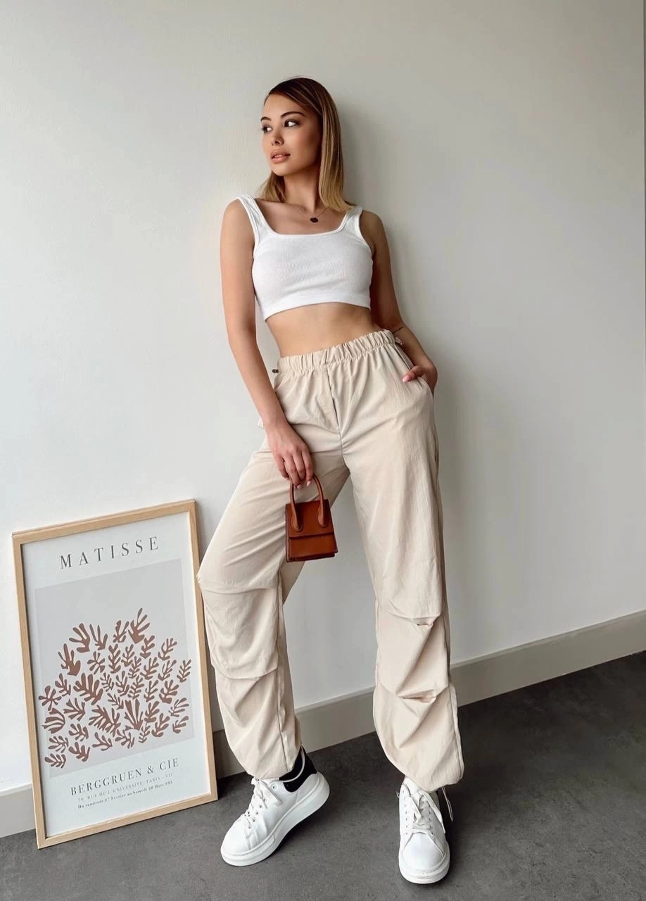 Paraşüt pantolon bej