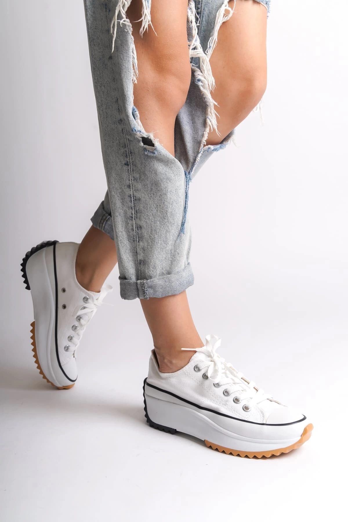 PARIS Bağcıklı Ortopedik Taban Kadın Sneaker Spor Ayakkabı  BT - Beyaz