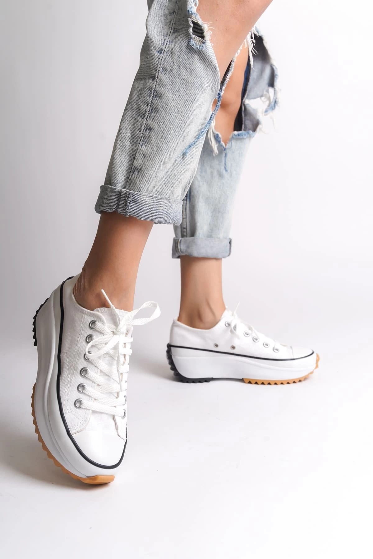 PARIS Bağcıklı Ortopedik Taban Kadın Sneaker Spor Ayakkabı  BT - Beyaz