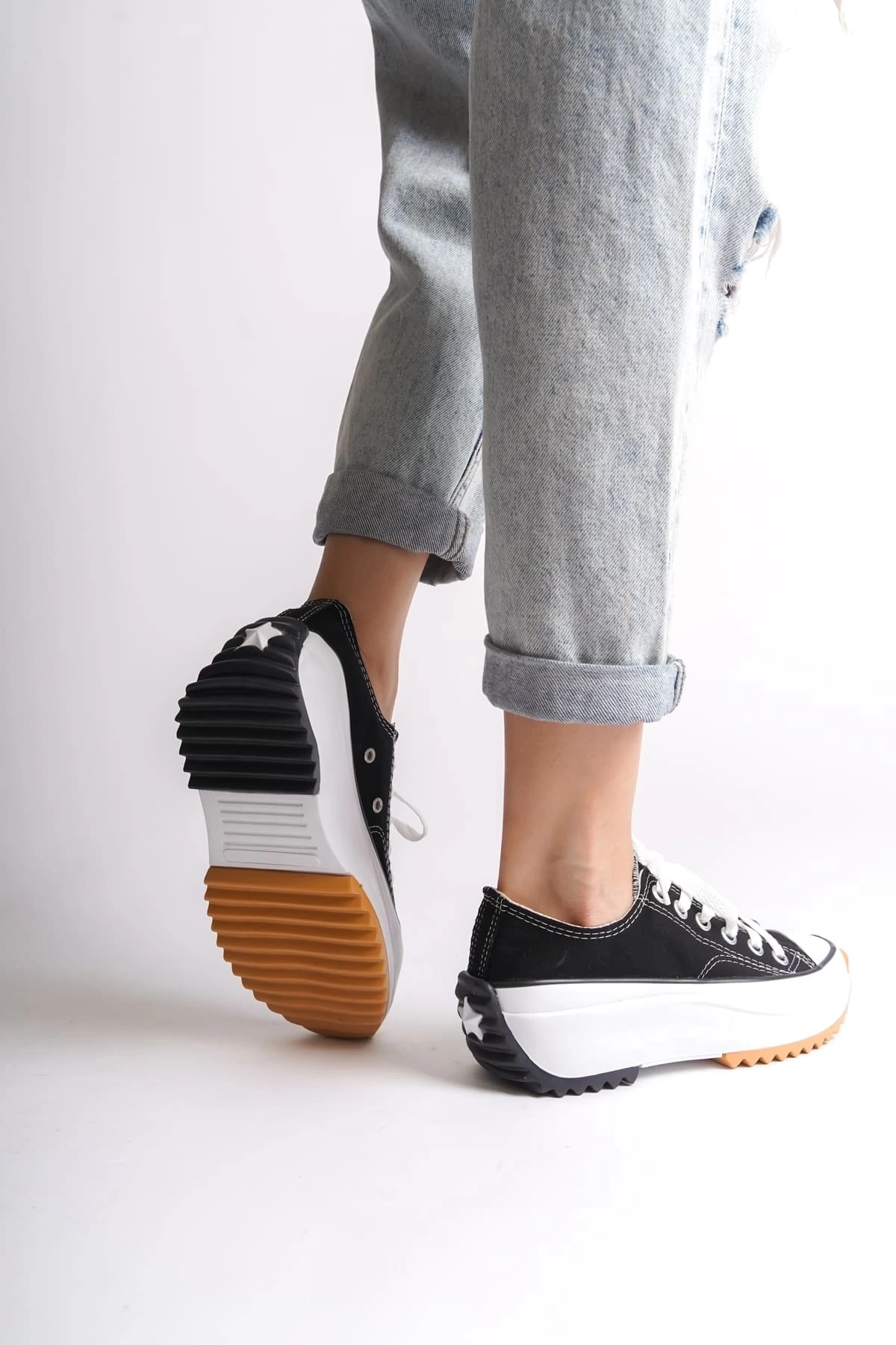 PARIS Bağcıklı Ortopedik Taban Kadın Sneaker Spor Ayakkabı  BT - Siyah