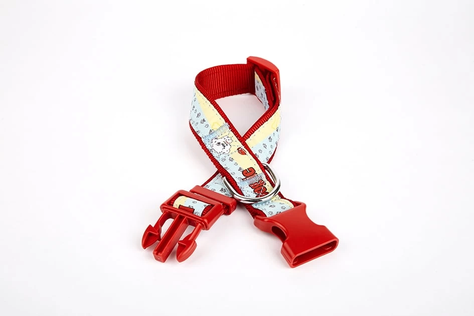 Pati Desenli Dokuma Köpek Boyun Tasması 3 cm x 36-60 cm Kırmızı