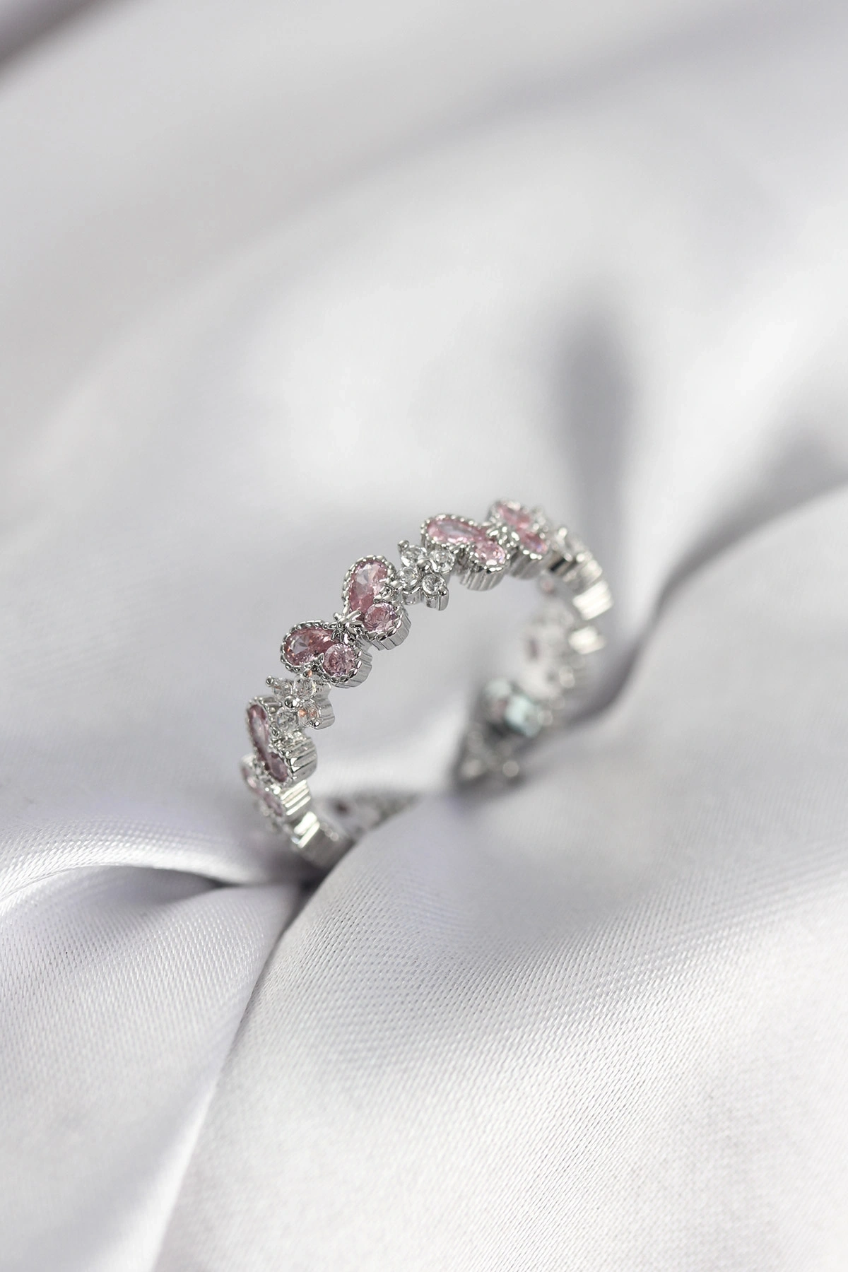 Pembe Zirkon Taşlı Kelebek Model Kadın Yüzük