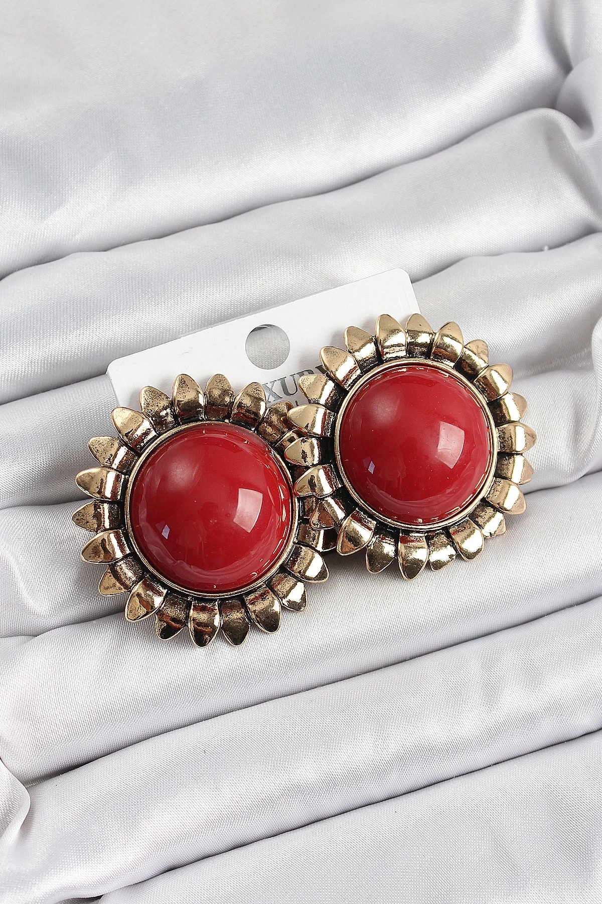 Pirinç Bordo Vintage Model Gold Renk Kadın Küpe