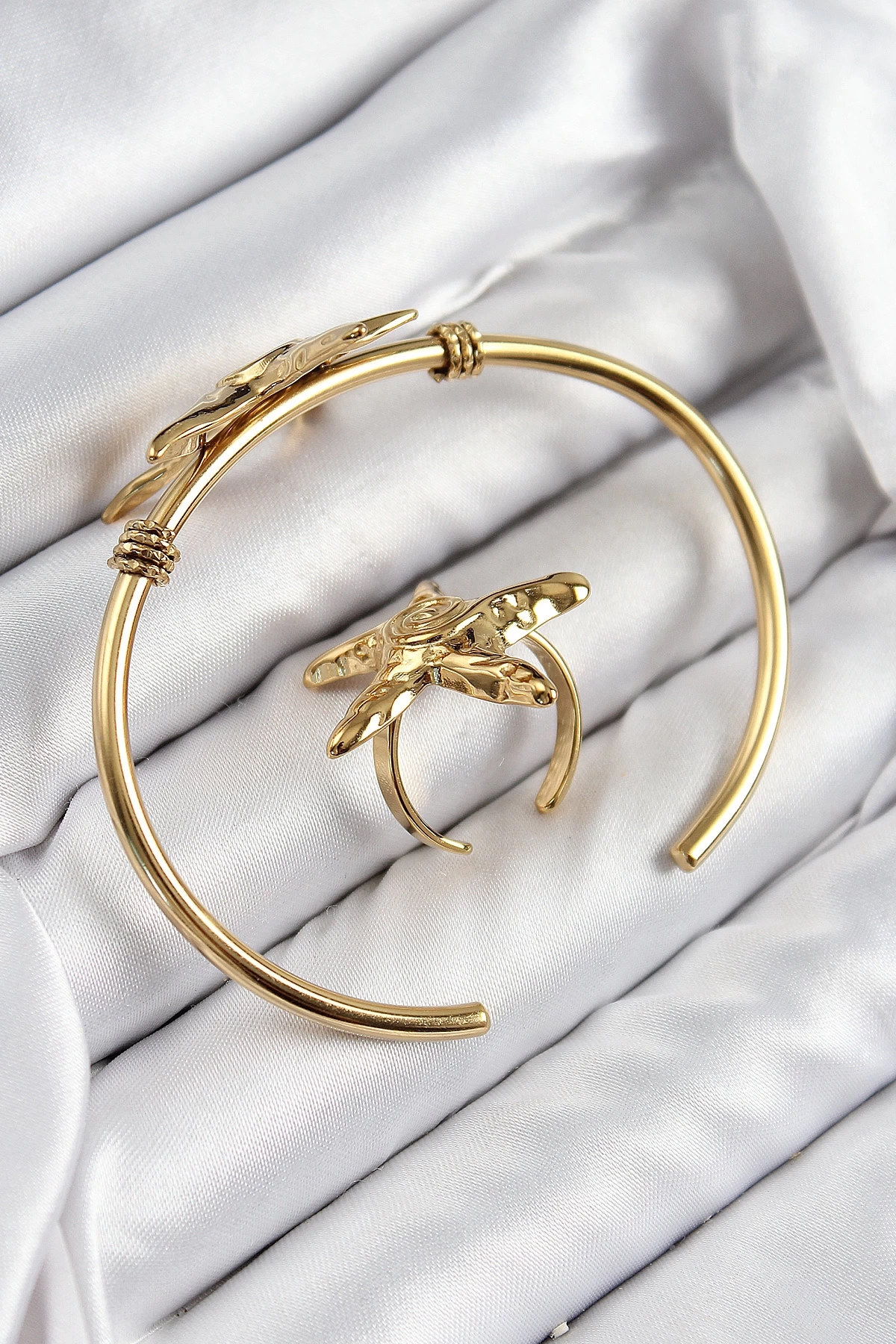 Pirinç Deniz Yıldızı Model Gold Renk Bileklik Yüzük Set
