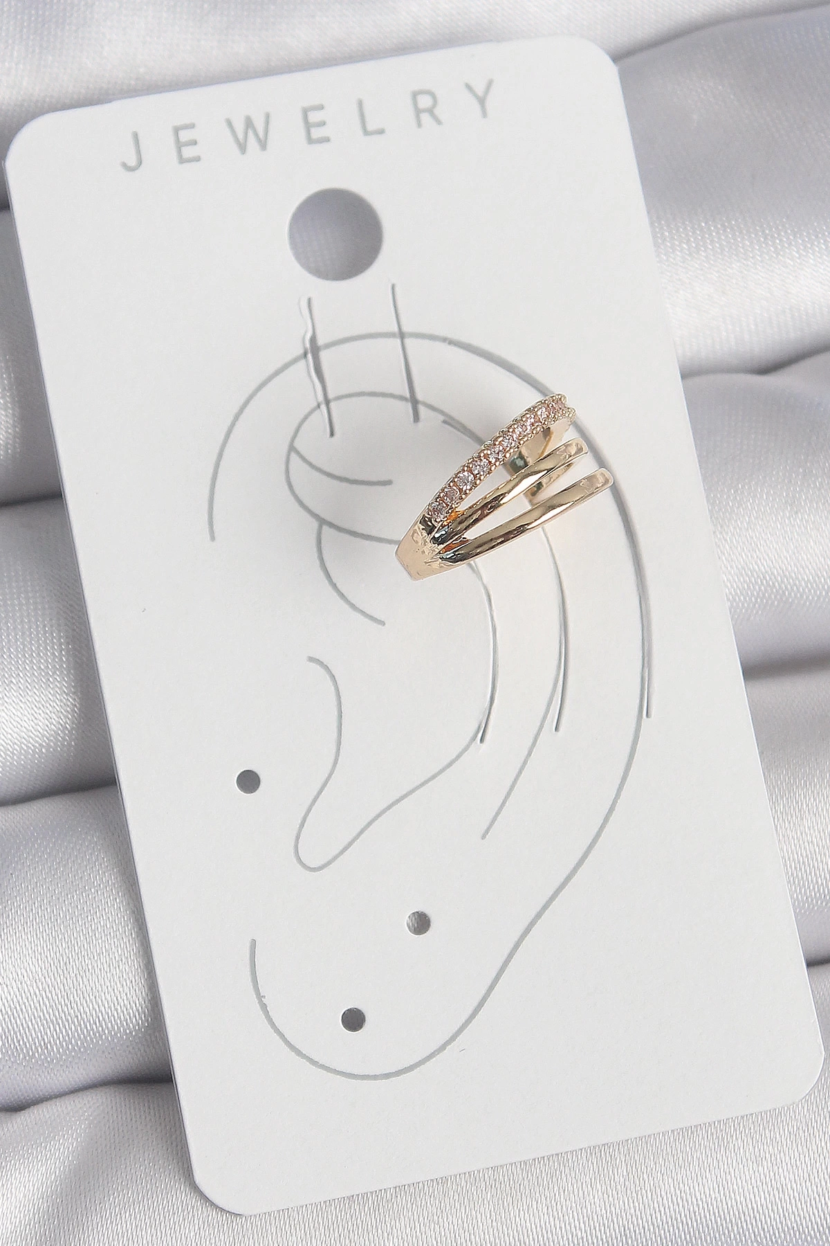 Pirinç Gold Renk Zirkon Taşlı 3Lü Sıralı Model Kadın Kıkırdak Küpe
