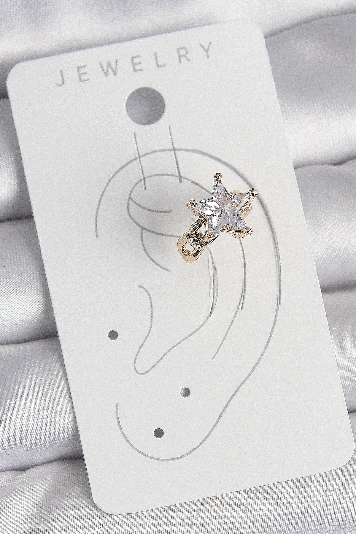 Pirinç Gold Renk Zirkon Taşlı Yıldız Model Kadın Kıkırdak Küpe