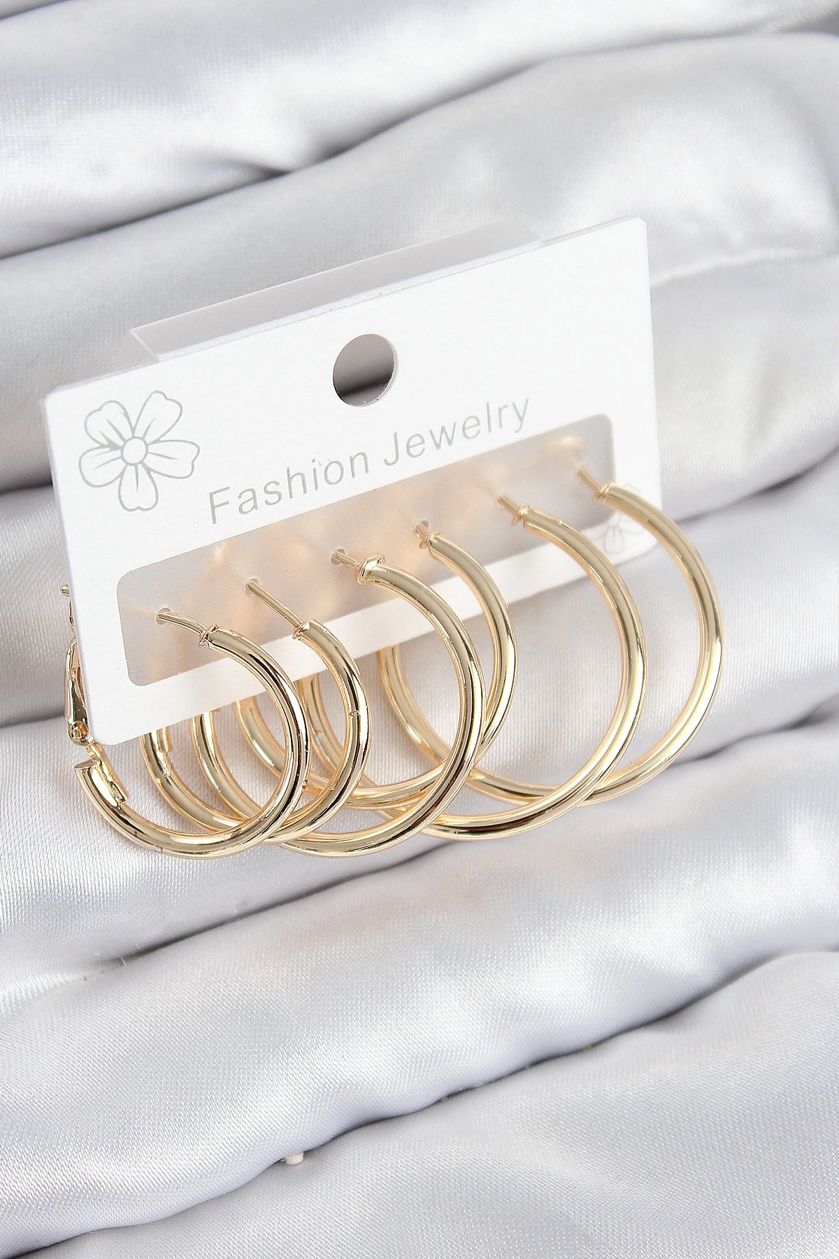 Pirinç Halka Model Gold Renk Kadın Set Küpe