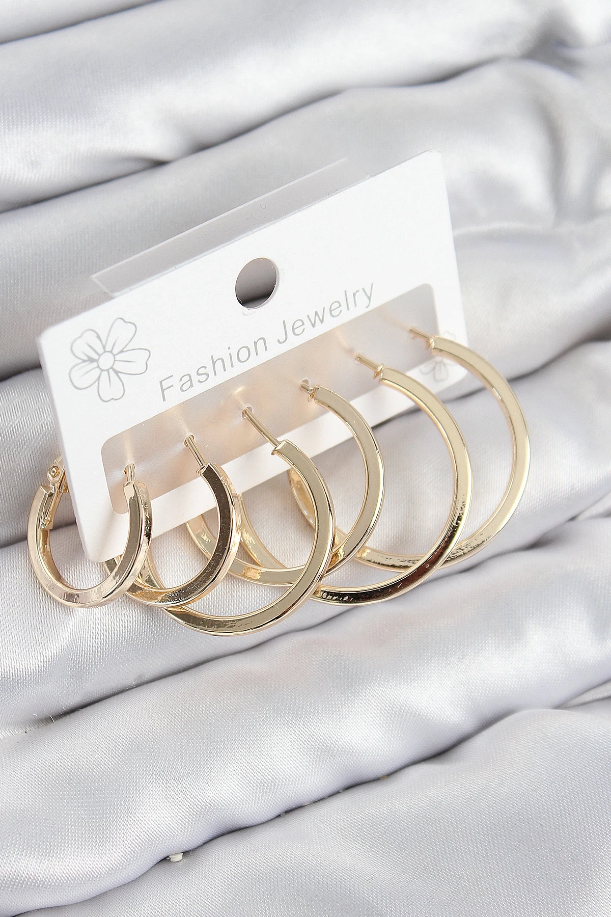 Pirinç Halka Model Gold Renk Kadın Set Küpe