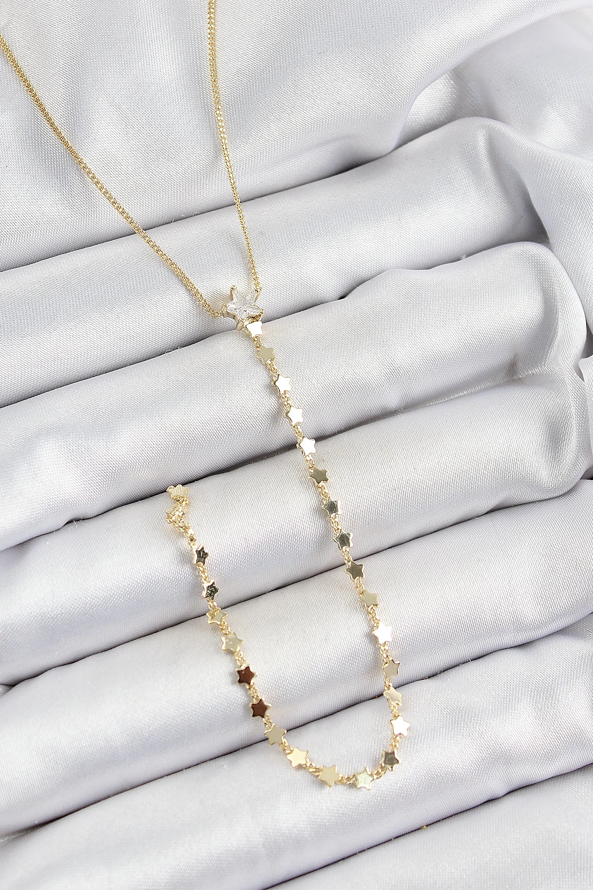 Pirinç Zirkon Taşlı Yıldız Figürlü Y Model Gold Renk Kadın Kolye