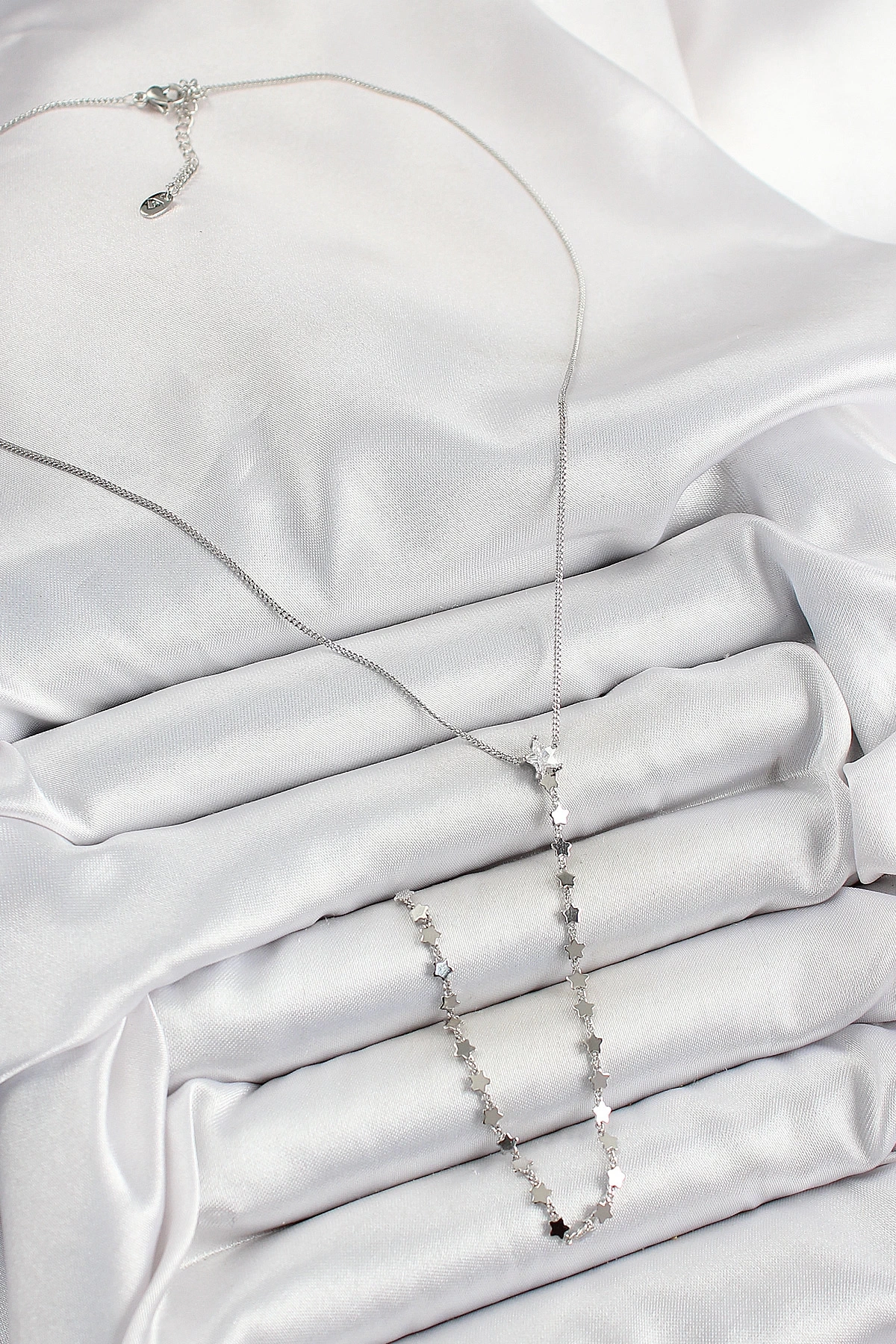 Pirinç Zirkon Taşlı Yıldız Figürlü Y Model Gümüş Renk Kadın Kolye