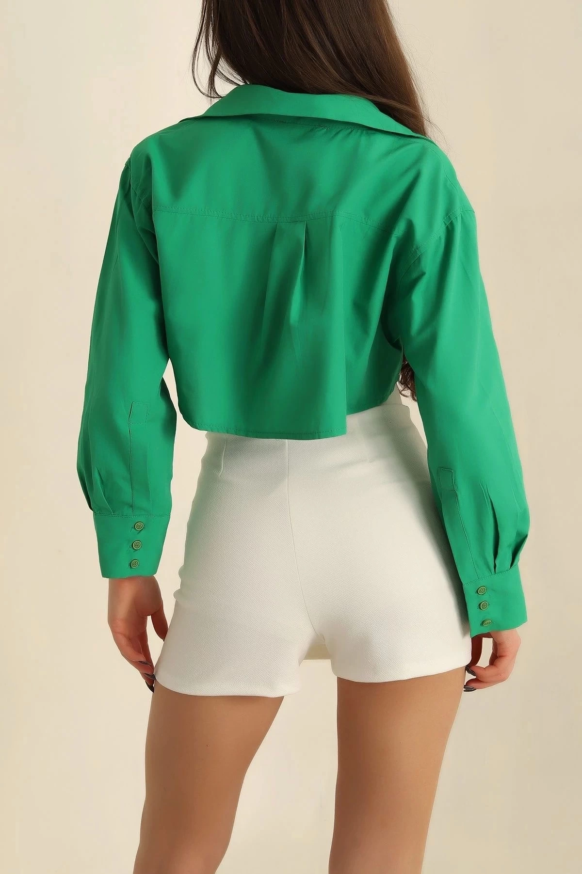 Poplin crop gömlek yeşil s3060