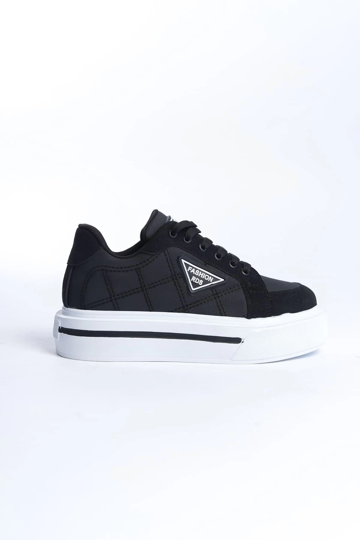 PRAG Bağcıklı Ortopedik Taban Desenli Kadın Sneaker Spor Ayakkabı  BT - Siyah