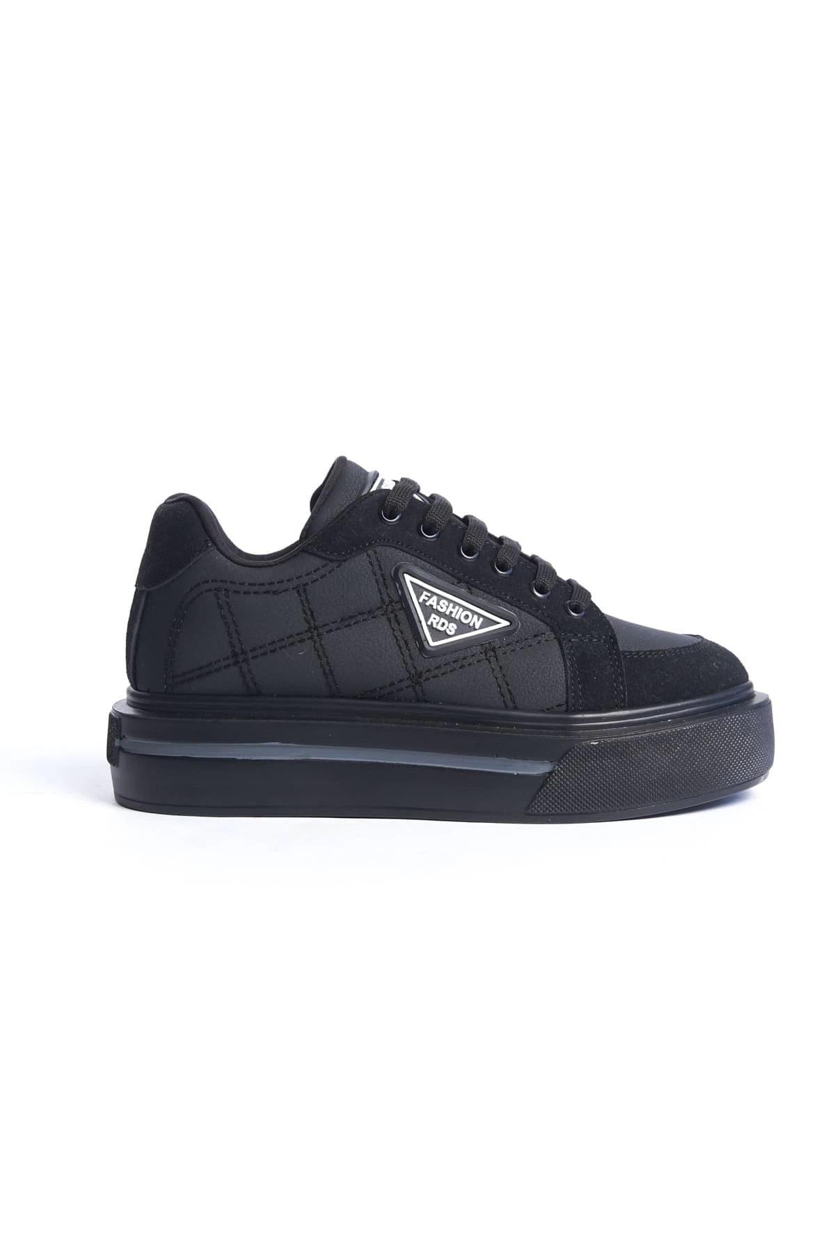 PRAG Bağcıklı Ortopedik Taban Desenli Kadın Sneaker Spor Ayakkabı  ST - Siyah