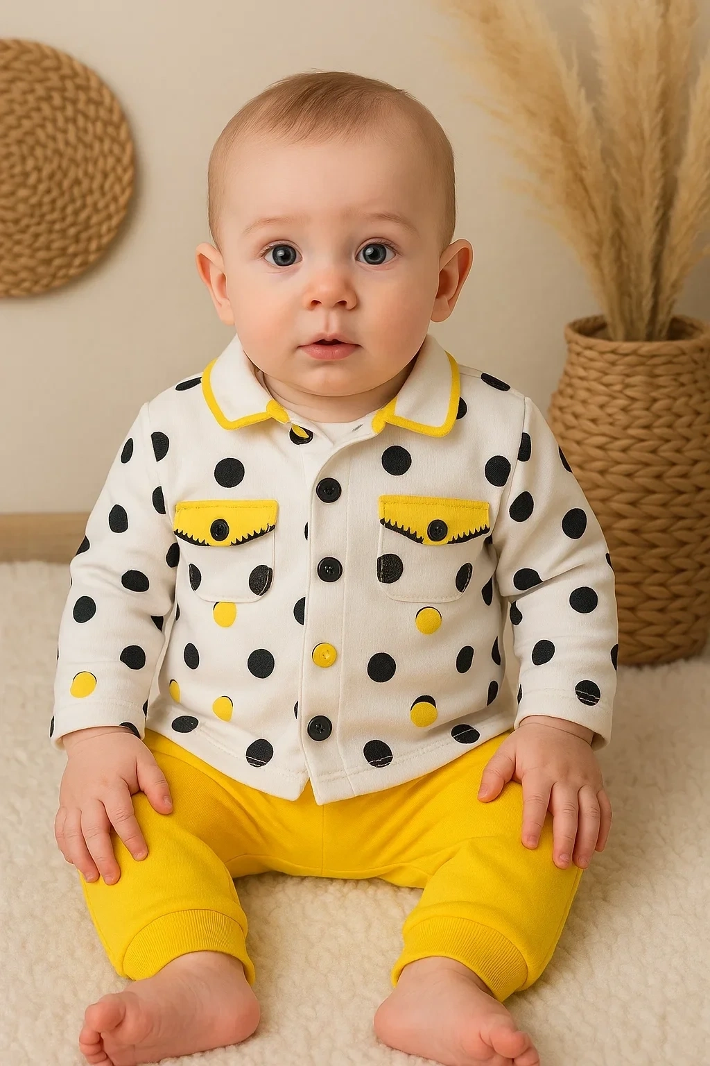 Puanlı Hırkalı % 100 Pamuk 3lü Kız Takım