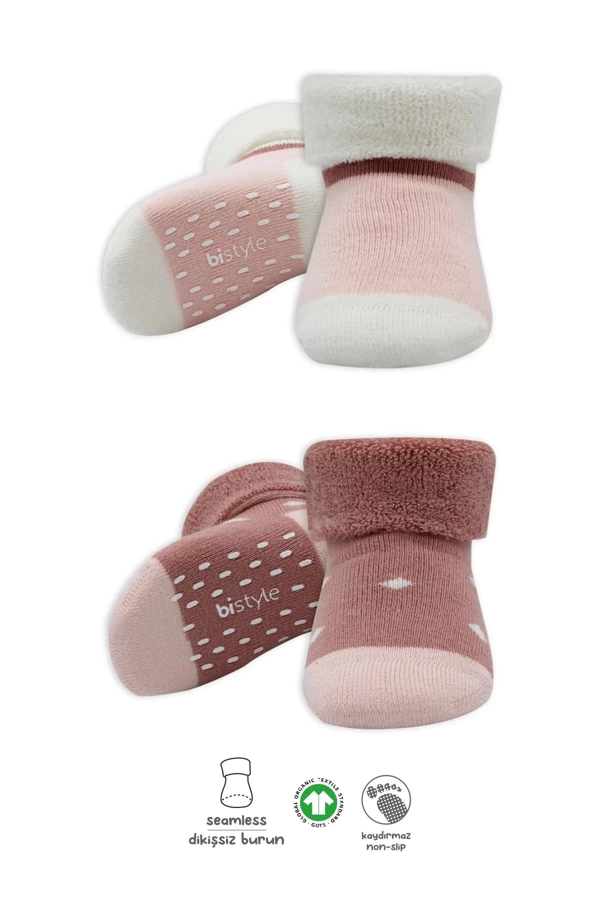 Puanlı Kaymaz Havlu Soket Çorap 2li Bs10502 Pudra Pembe