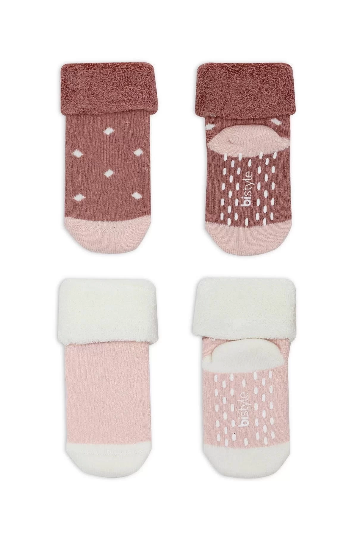 Puanlı Kaymaz Havlu Soket Çorap 2li Bs10502 Pudra Pembe