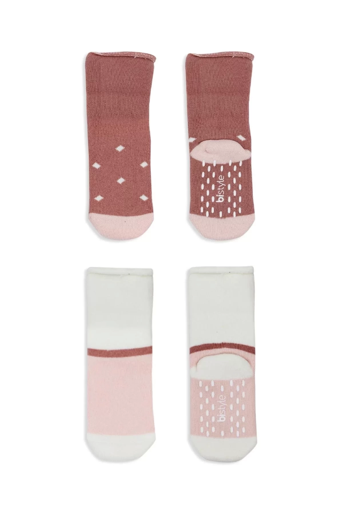 Puanlı Kaymaz Havlu Soket Çorap 2li Bs10502 Pudra Pembe
