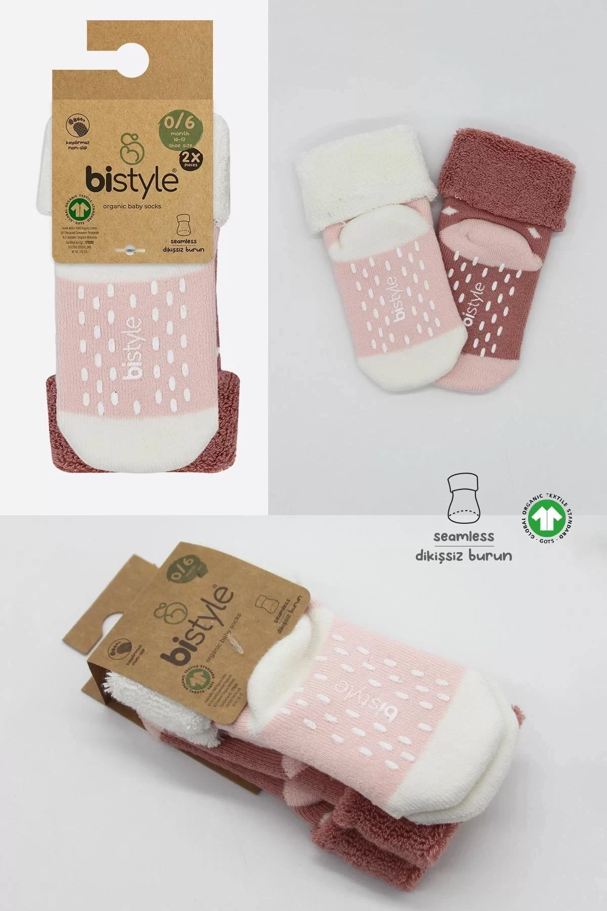 Puanlı Kaymaz Havlu Soket Çorap 2li Bs10502 Pudra Pembe