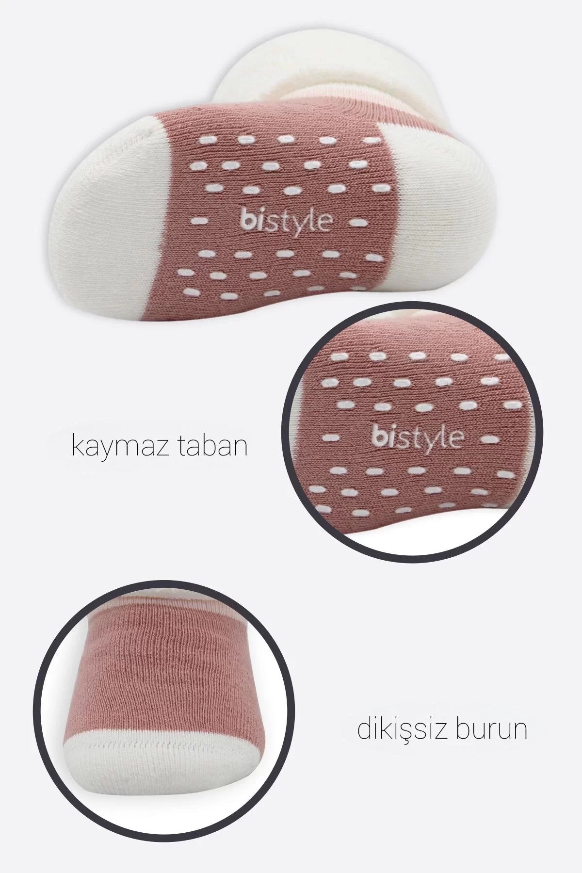 Puanlı Kaymaz Havlu Soket Çorap 2li  Gri Pudra