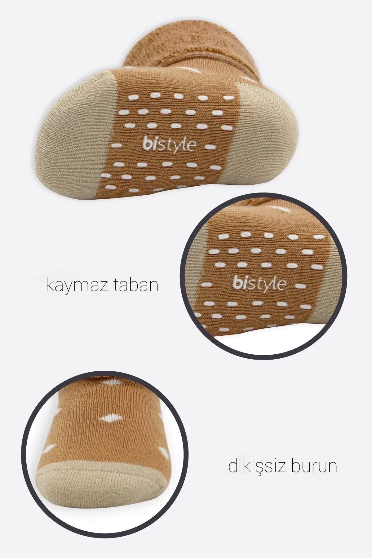 Puanlı Kaymaz Havlu Soket Çorap 2li  Hardal