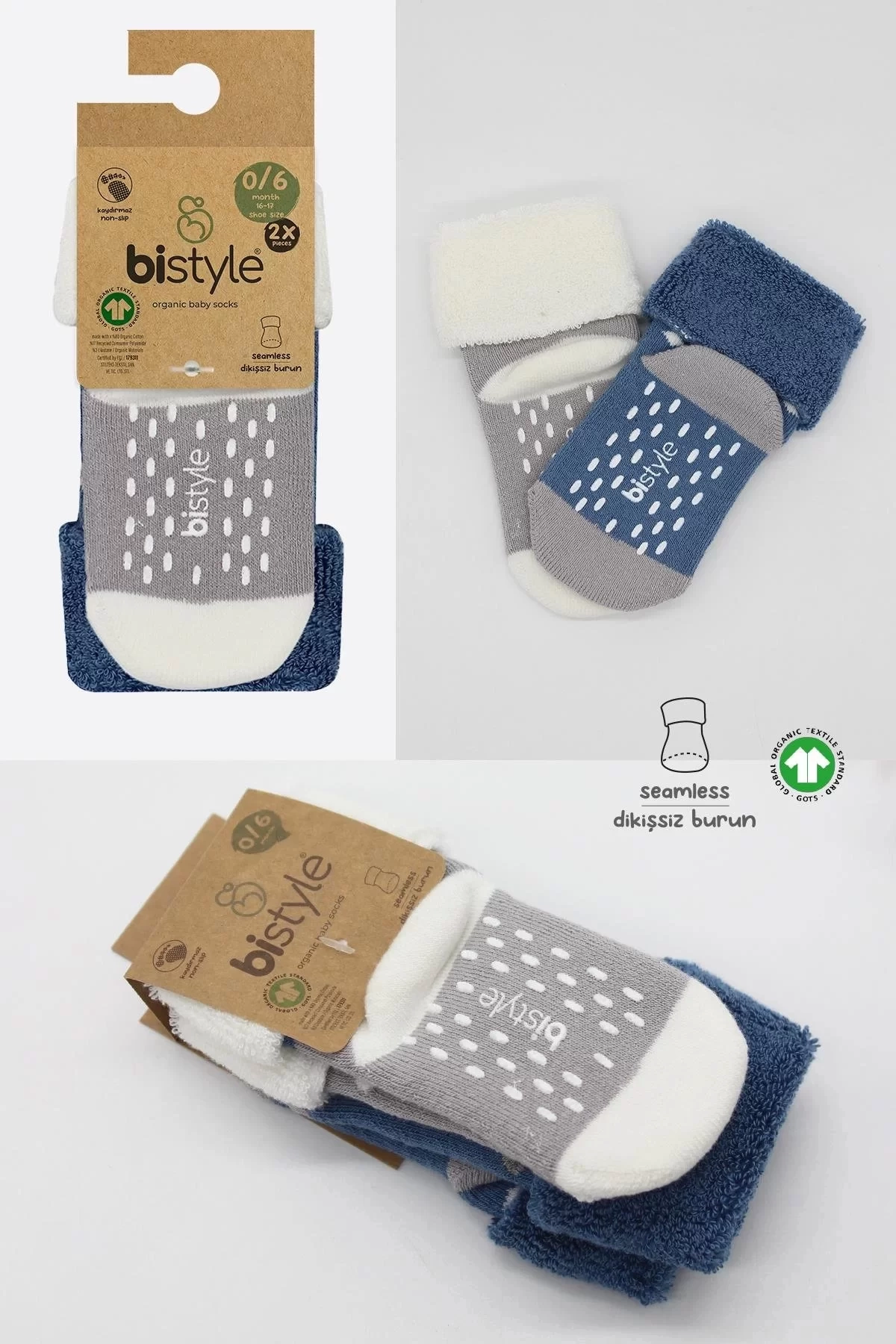 Puanlı Kaymaz Havlu Soket Çorap 2li  İndigo Gri