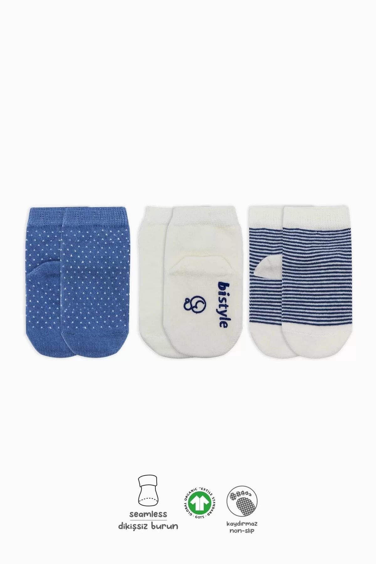 Puanlı Kaymaz Penye Soket Çorap 3lü Bs10108 İndigo