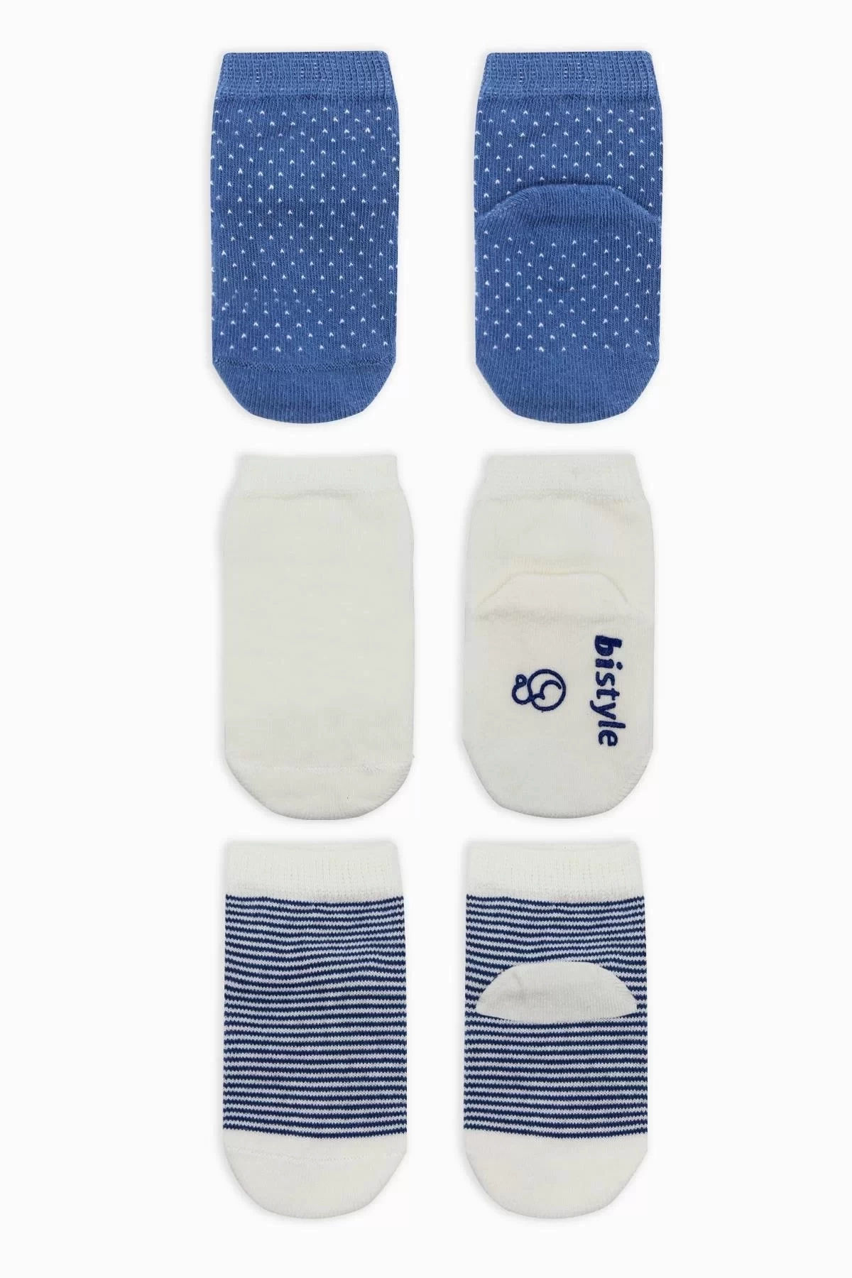 Puanlı Kaymaz Penye Soket Çorap 3lü Bs10108 İndigo