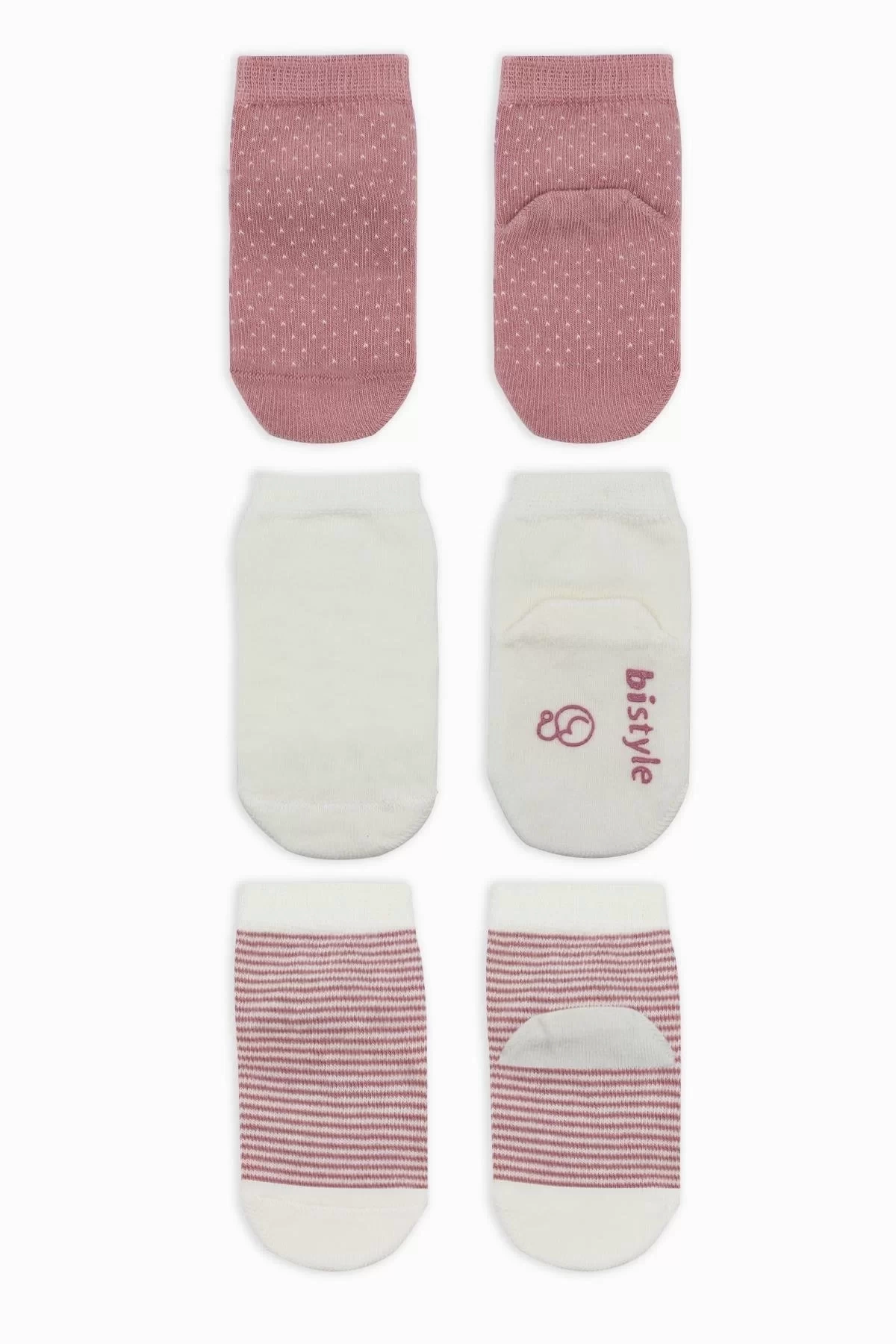 Puanlı Kaymaz Penye Soket Çorap 3lü Bs10108 Pudra