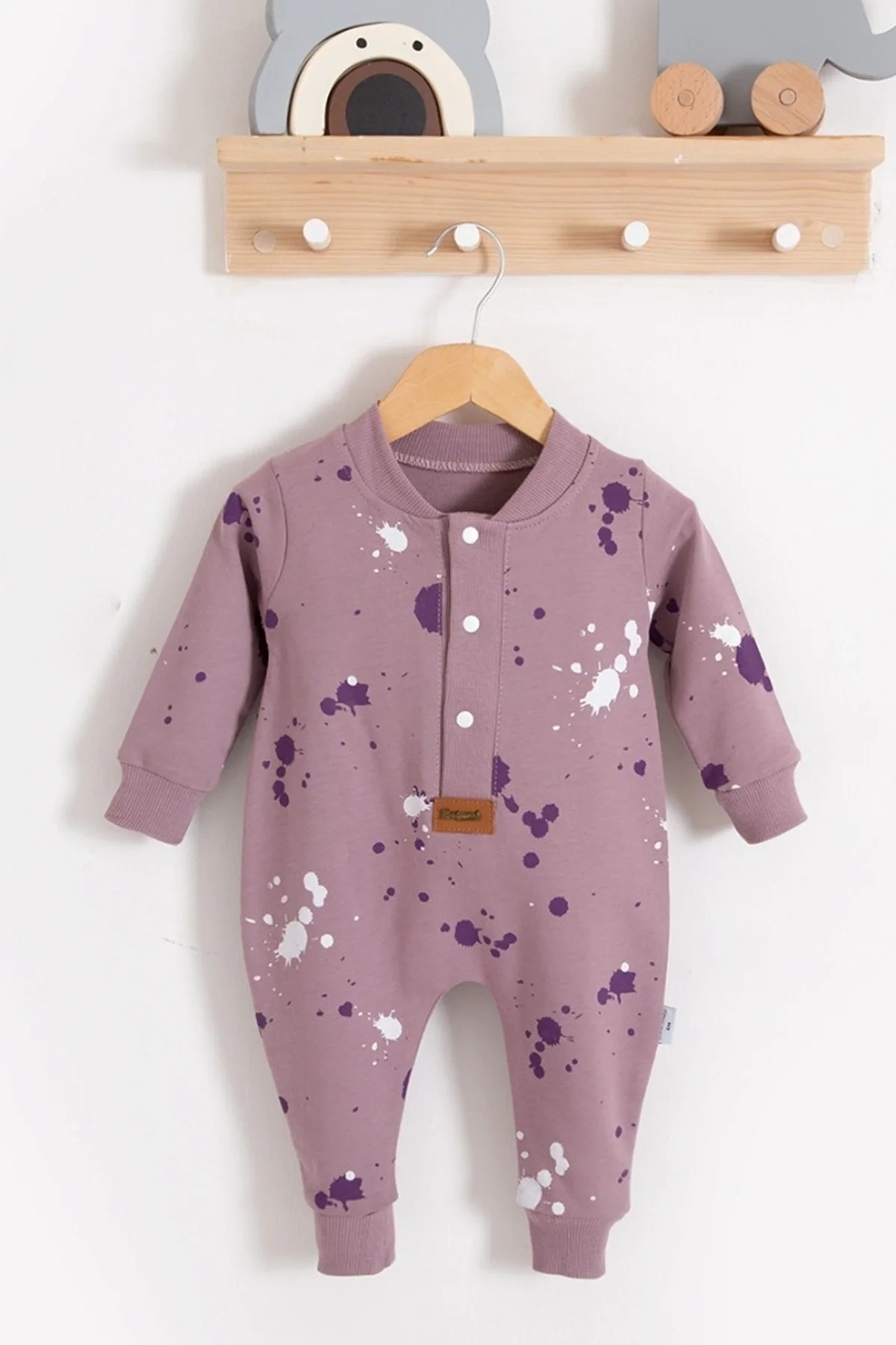 Puantiye Desenli Pamuklu Kız Bebek Tulum