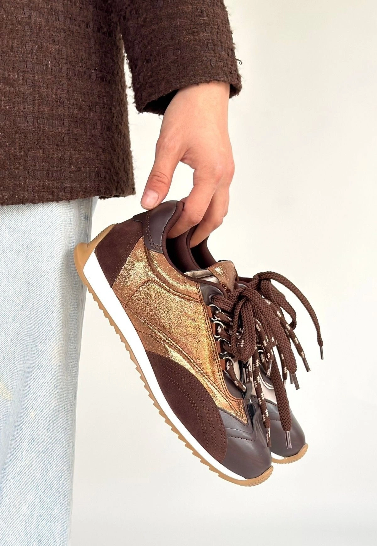 Reat Kahverengi Cilt Bağcıklı  Paraşüt Detaylı Spor Ayakkabı