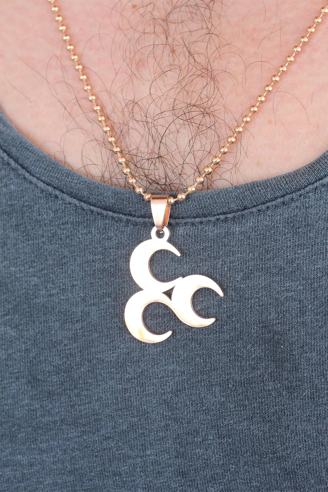 Rose Renk Metal 3 Hilal Figürlü Erkek Kolye